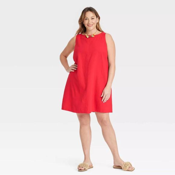Ava & Viv Women's Linen Woven Mini Shift Sleeveless Dress Red Size XXL - Picture 1 of 6